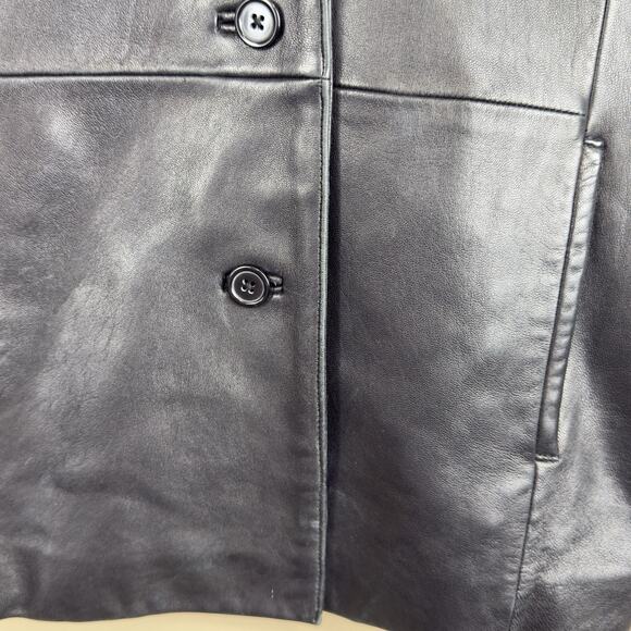 Petite Sophisticate Black Leather Blazer Jacket Women’s Size M Button Front - Picture 5 of 14